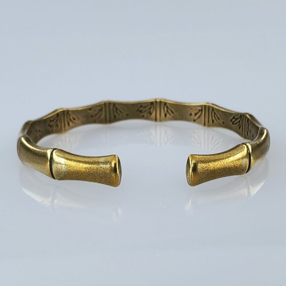 14K Yellow Gold Vintage Bamboo Bangle Cuff Bracelet Womens Silver 14 K Jewelry - Picture 9 of 9